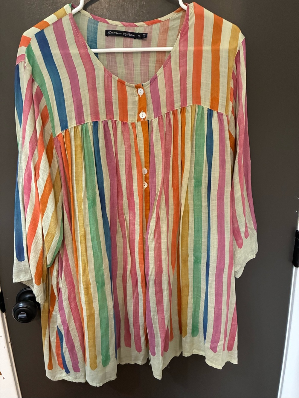 Gudrun Sjoden Multicolor “watercolor brushstrokes” Button-Front organic Tunic